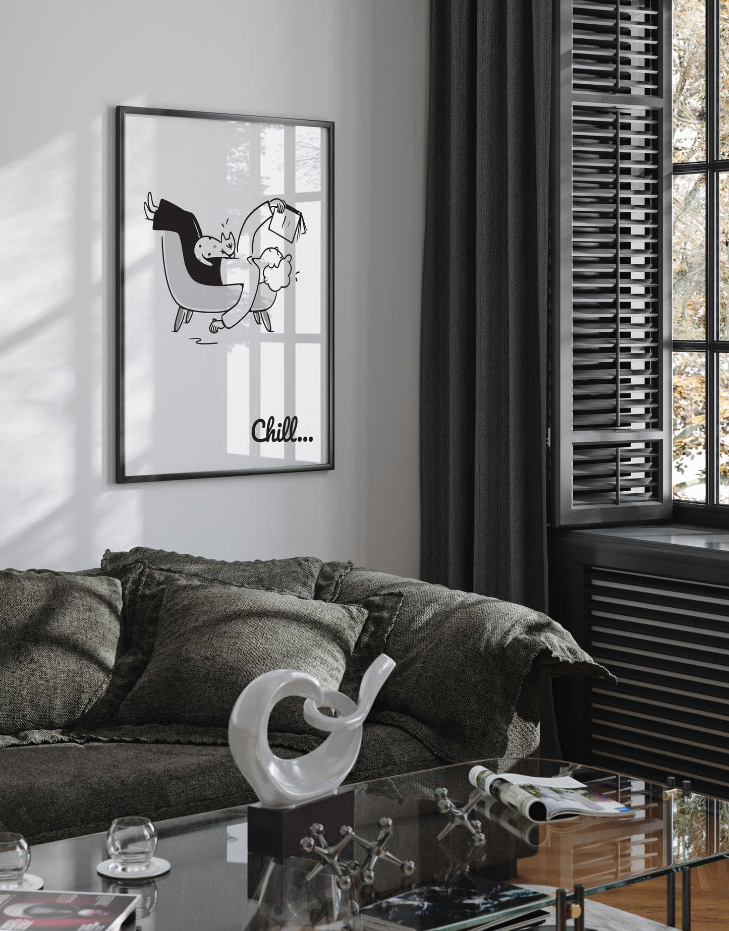 Affiche Chill accrochée dans salon cosy
