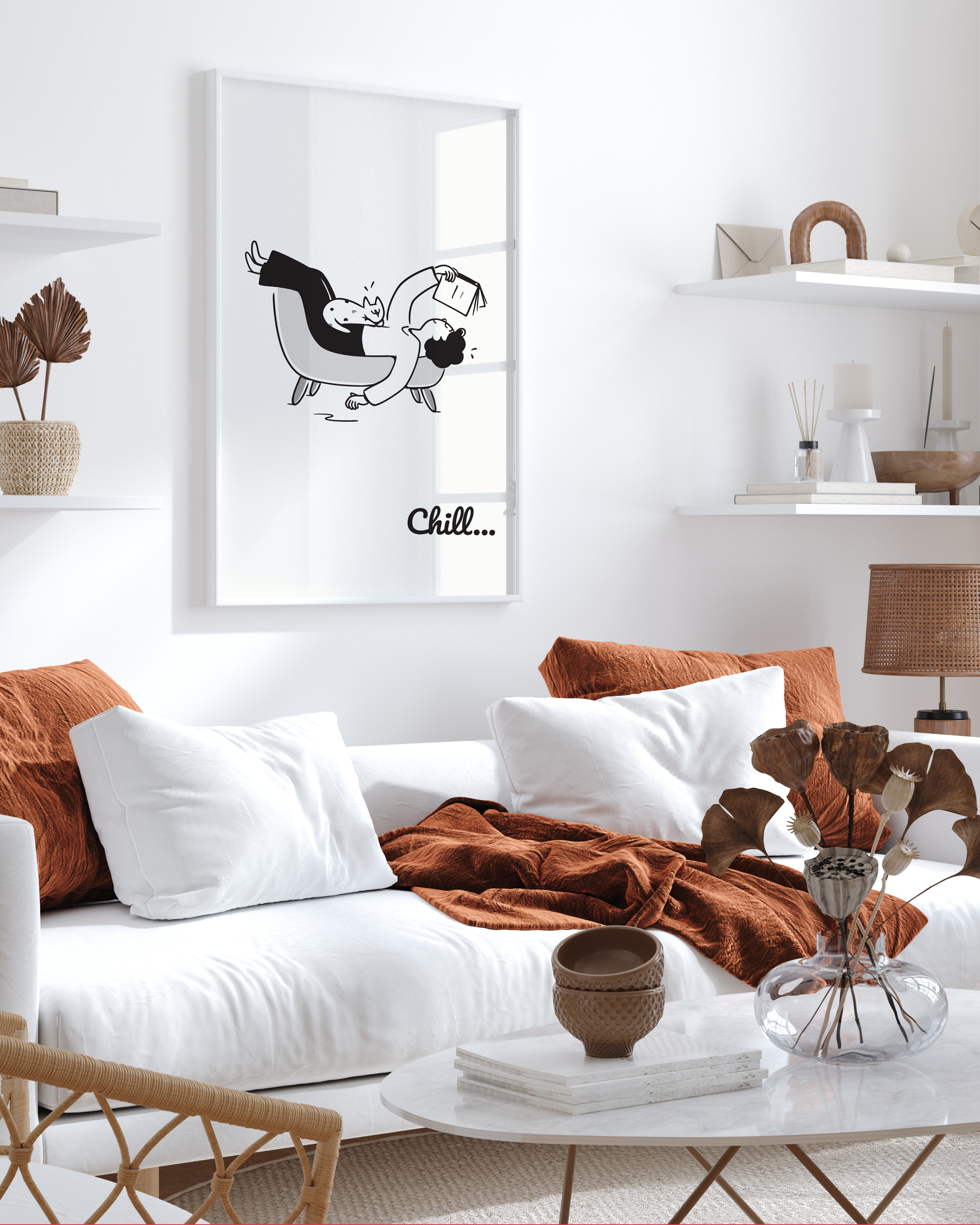 Affiche Chill accrochée dans salon cosy