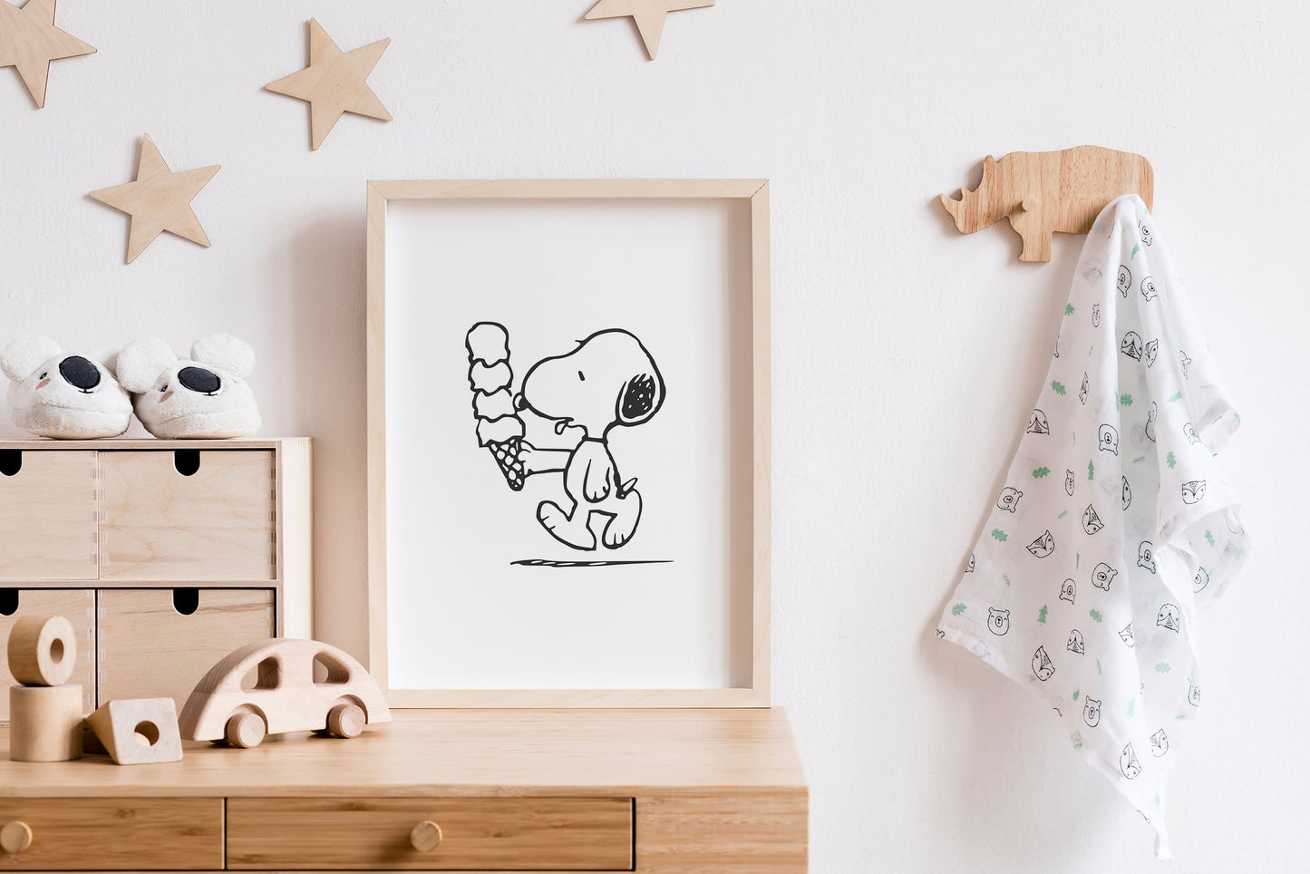 Affiche Snoopy mangeant de la glace - Noir & Blanc