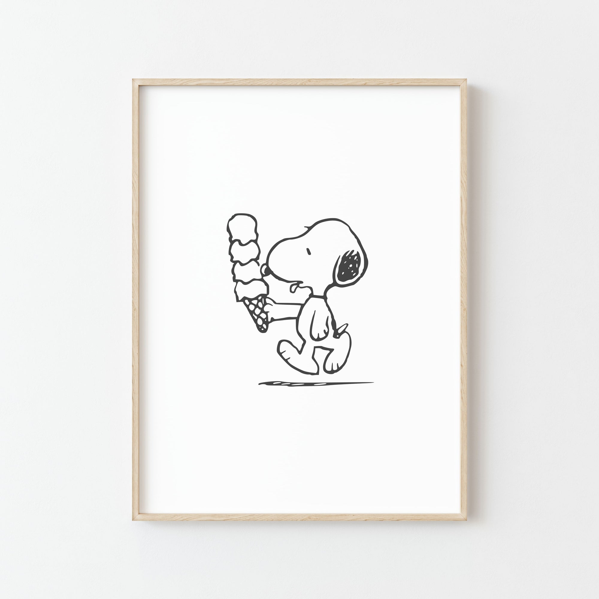 Affiche Snoopy mangeant de la glace - Noir & Blanc