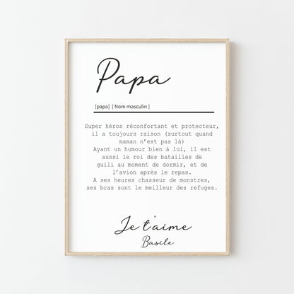 AFFICHE DEFINITION PAPA avec ou sans touche métallisée ( Rose Gold ou Doré )