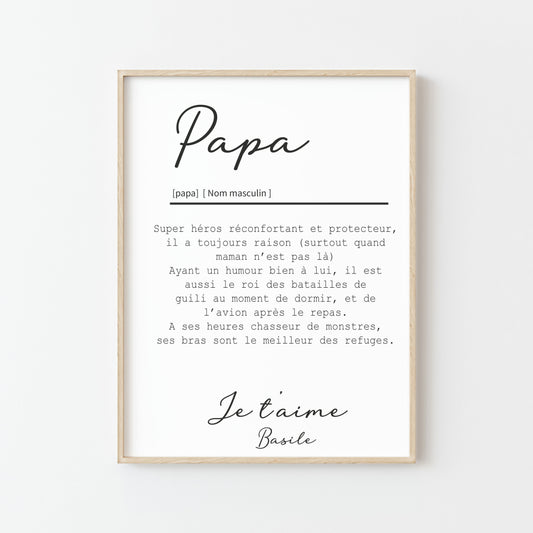 AFFICHE DEFINITION PAPA avec ou sans touche métallisée ( Rose Gold ou Doré )