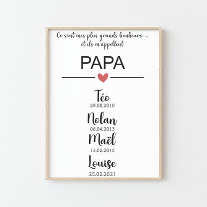 AFFICHE PAPA ET PRENOMS D'ENFANTS