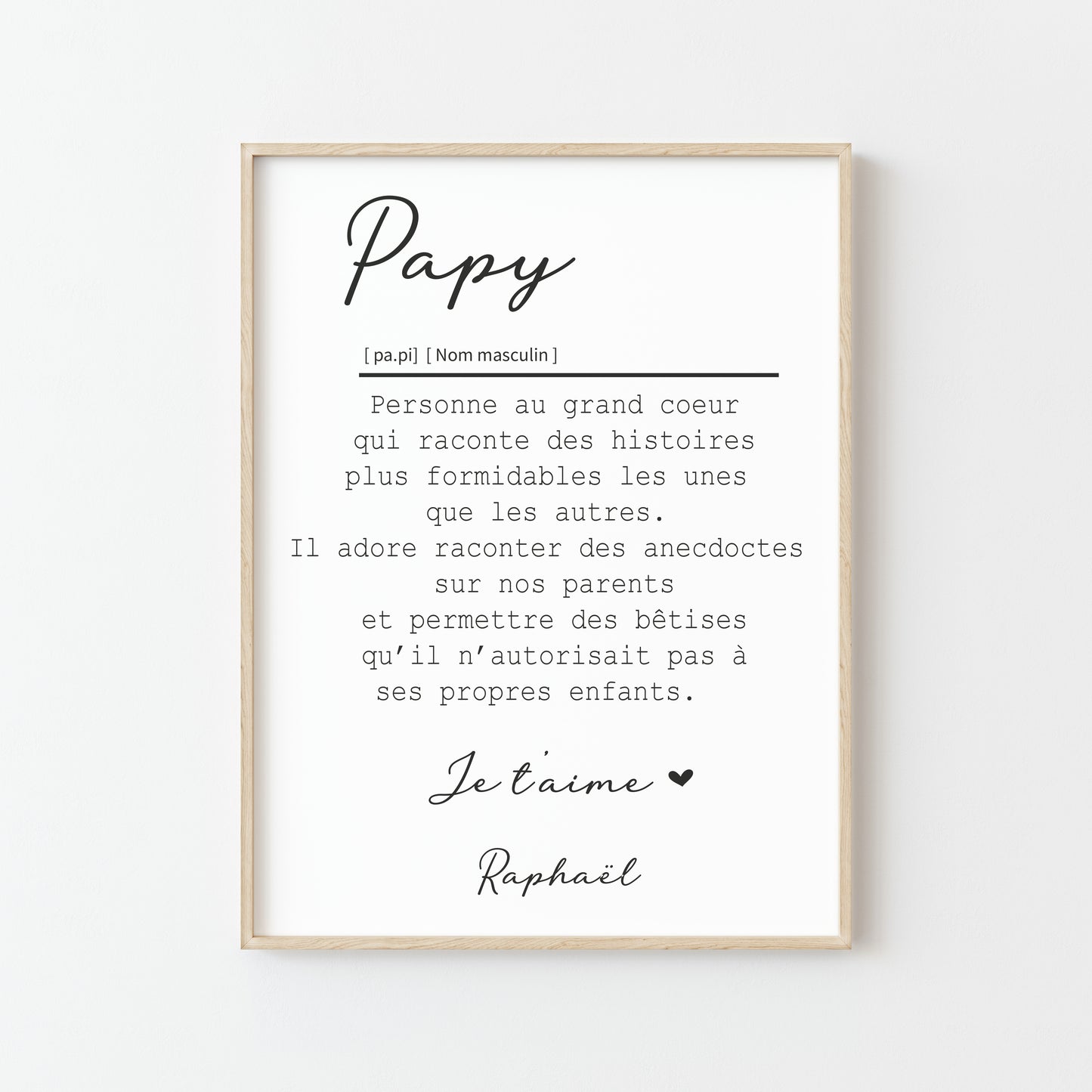 Affiche Définition Papi - Le Cadeau Parfait pour Votre Grand-Père