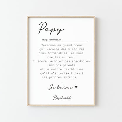 Affiche Définition Papi - Le Cadeau Parfait pour Votre Grand-Père