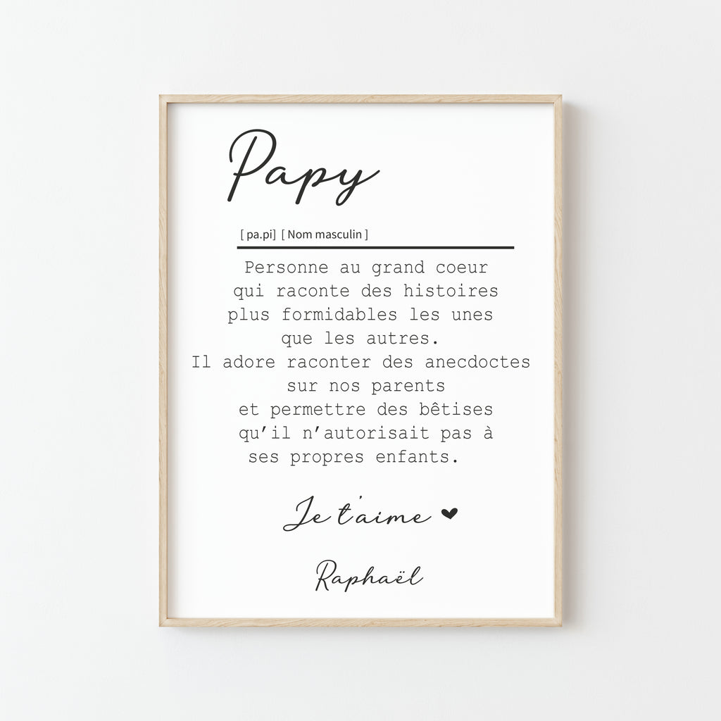 Affiche Définition Papi - Poster papy personnalisé - Cadeau pour