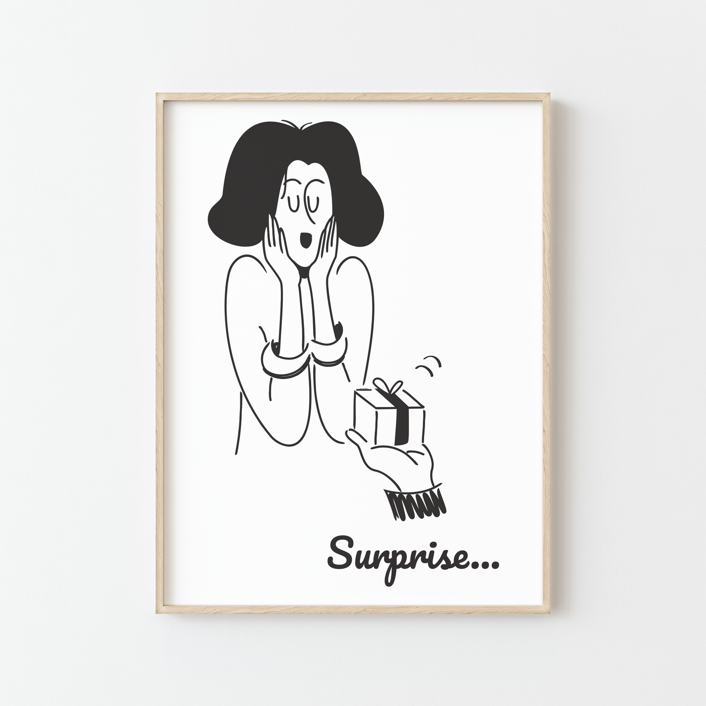 affiche minimaliste femme surprise cadeau noir blanc illustration