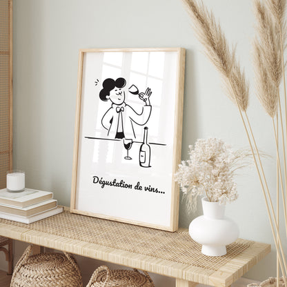 Affiche "Dégustation de vins..." - Déco Humour Œnologie  | A6 · A3 · A4 · Digital