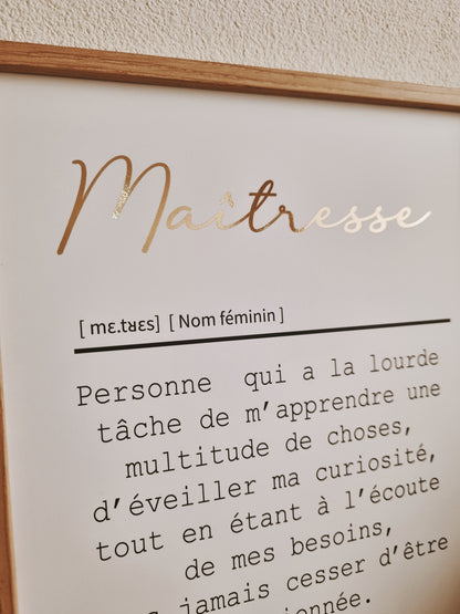 AFFICHE DEFINITION MAÎTRESSE avec ou sans touche métallisée ( Rose Gold ou Doré )