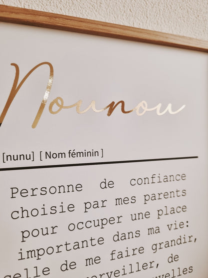 AFFICHE DEFINITION NOUNOU avec ou sans touche métallisée ( Rose Gold ou Doré )