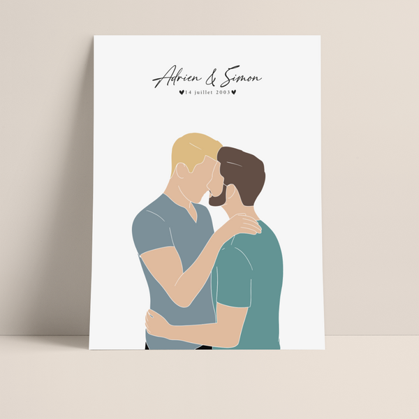 Affiche Personnalisée Couple d'Hommes - Célébrez Votre Amour avec Élégance  - Jusqu'à la lune