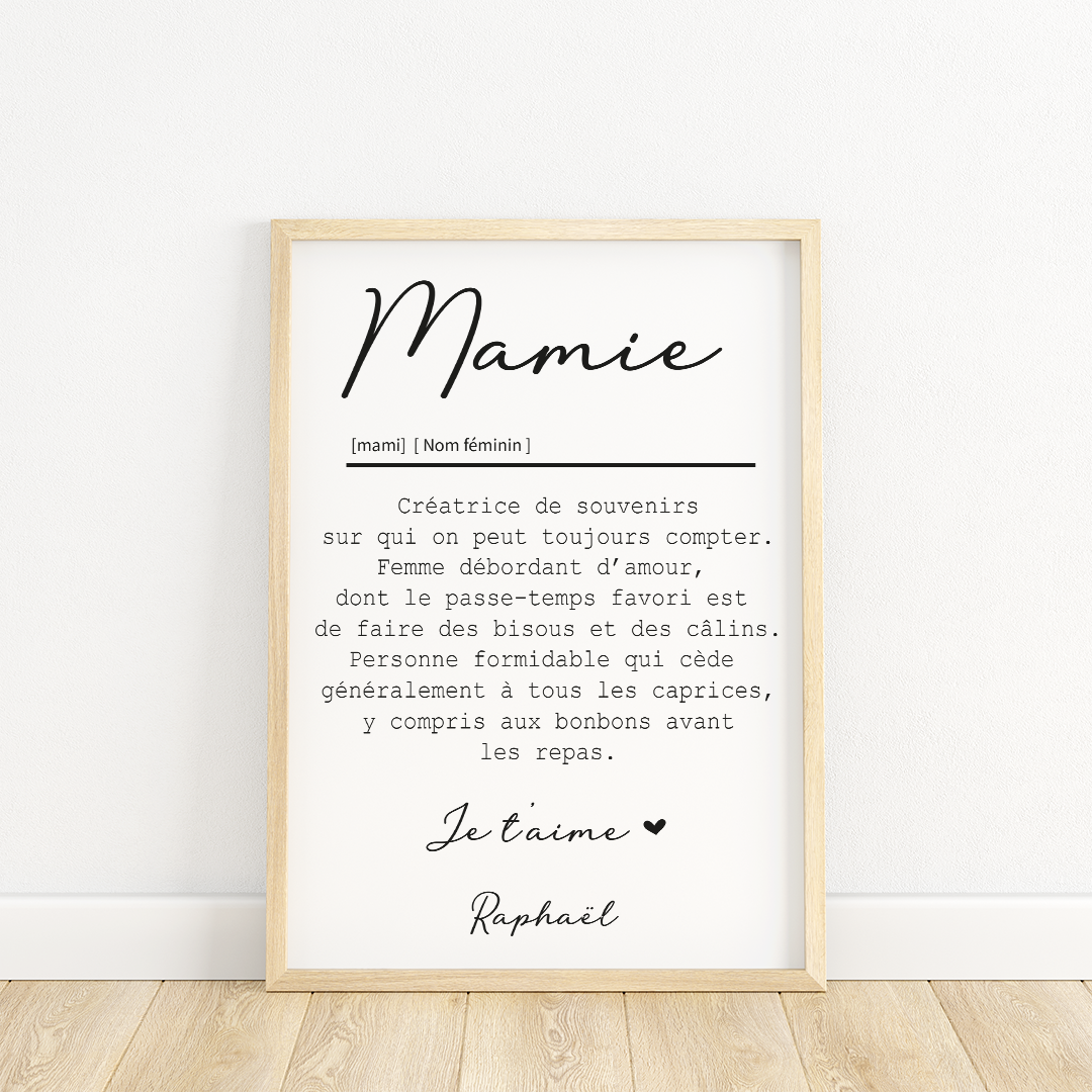 AFFICHE DEFINITION MAMIE avec ou sans touche métallisée ( Rose Gold ou Doré)