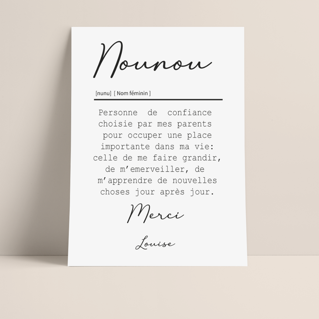 AFFICHE DEFINITION NOUNOU avec ou sans touche métallisée ( Rose Gold ou Doré )