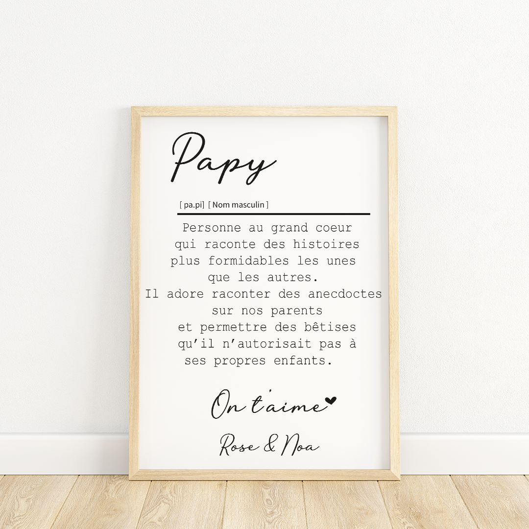 Affiche Définition Papi - Le Cadeau Parfait pour Votre Grand-Père