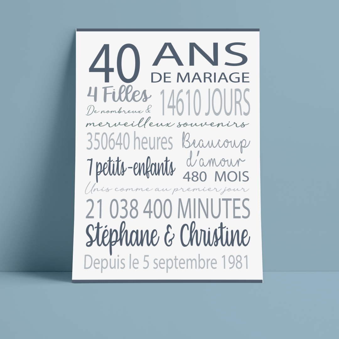 AFFICHE NOTRE COUPLE - anniversaires de rencontre, de mariage