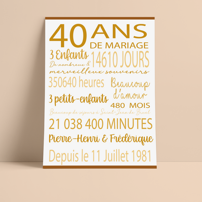 AFFICHE NOTRE COUPLE - anniversaires de rencontre, de mariage