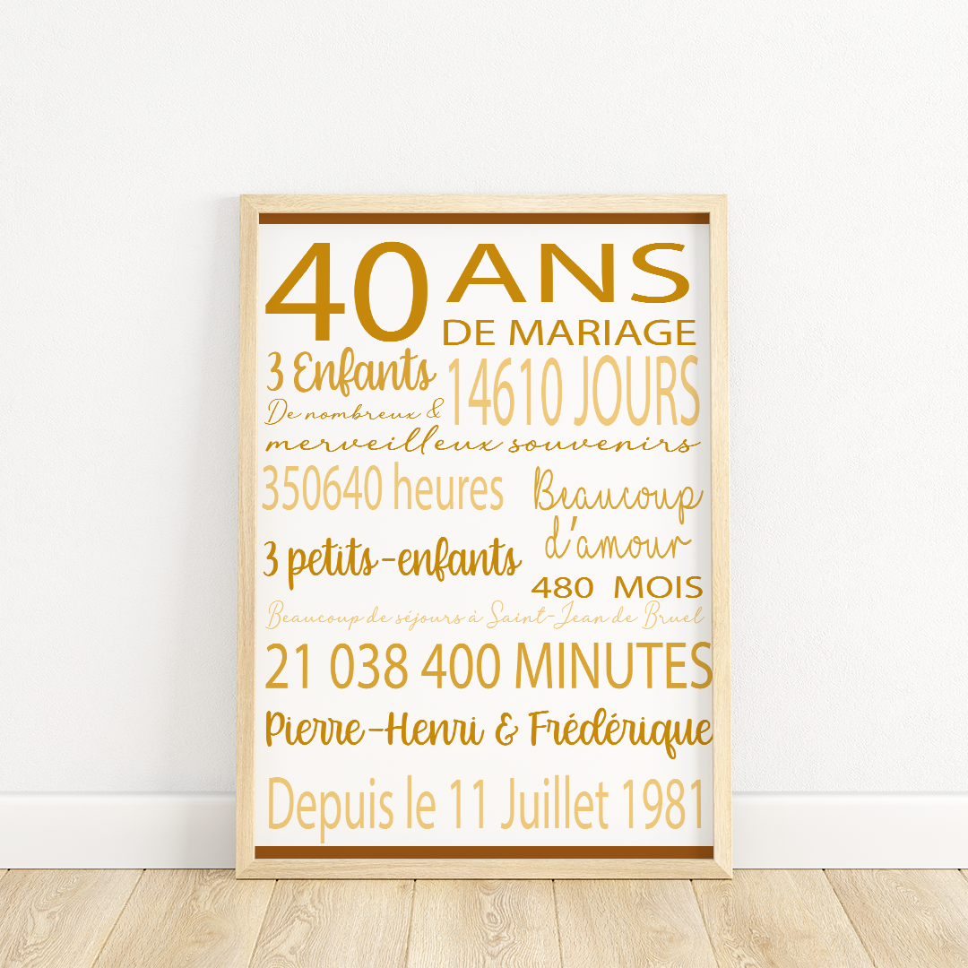 AFFICHE NOTRE COUPLE - anniversaires de rencontre, de mariage