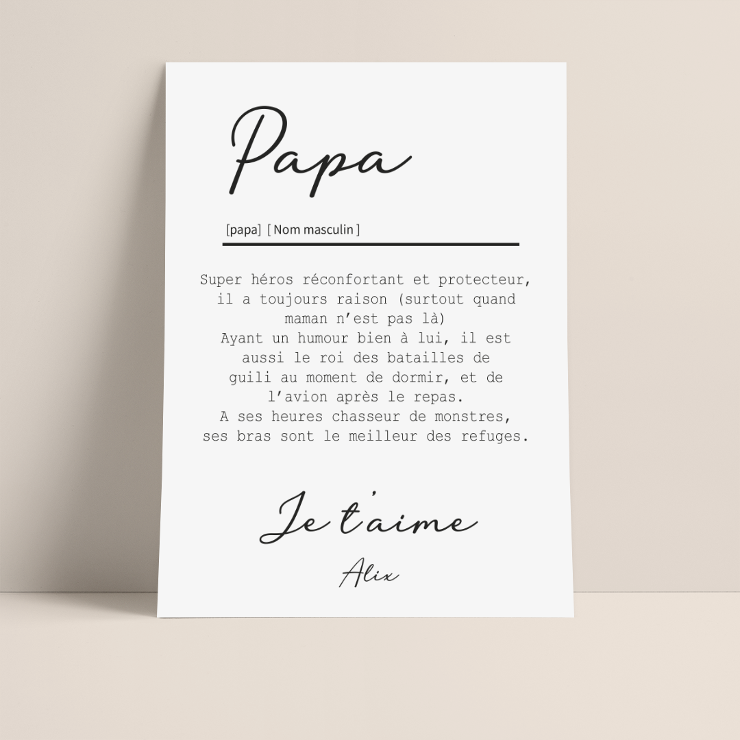 AFFICHE DEFINITION PAPA avec ou sans touche métallisée ( Rose Gold ou Doré )