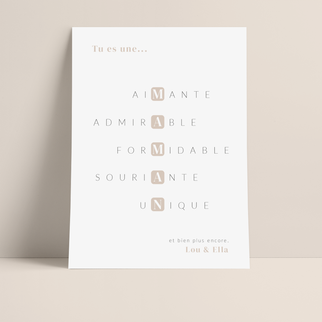 typographie maman affiche murale papier glossy 350g premium