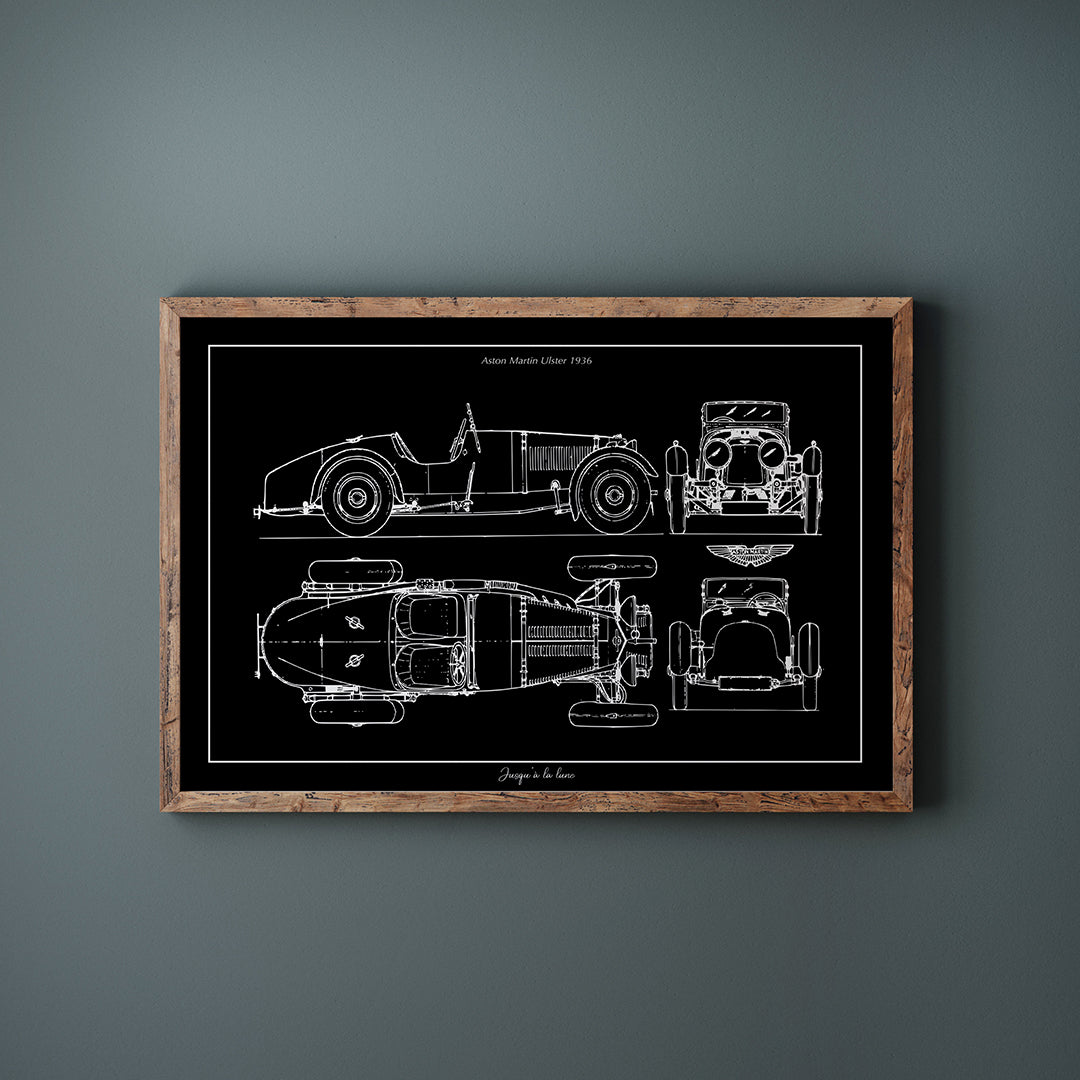 Affiche Aston Martin DB5 – Plan Technique (blueprint) – Style Rétro Moderne – 4 Tailles