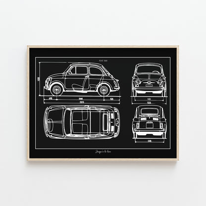 AFFICHE BLUEPRINT FIAT 500