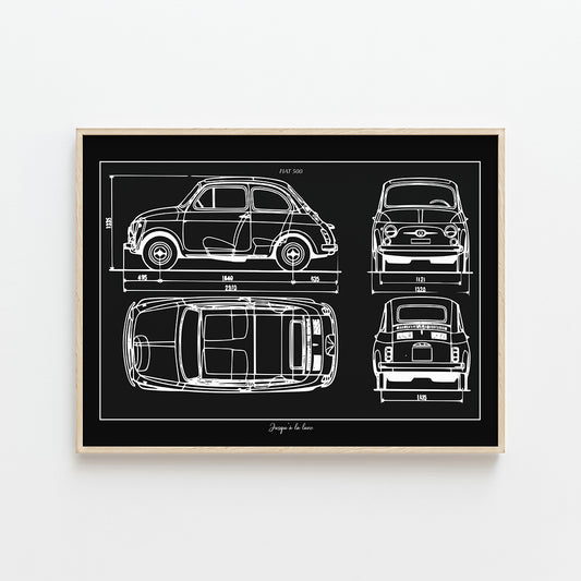 AFFICHE BLUEPRINT FIAT 500