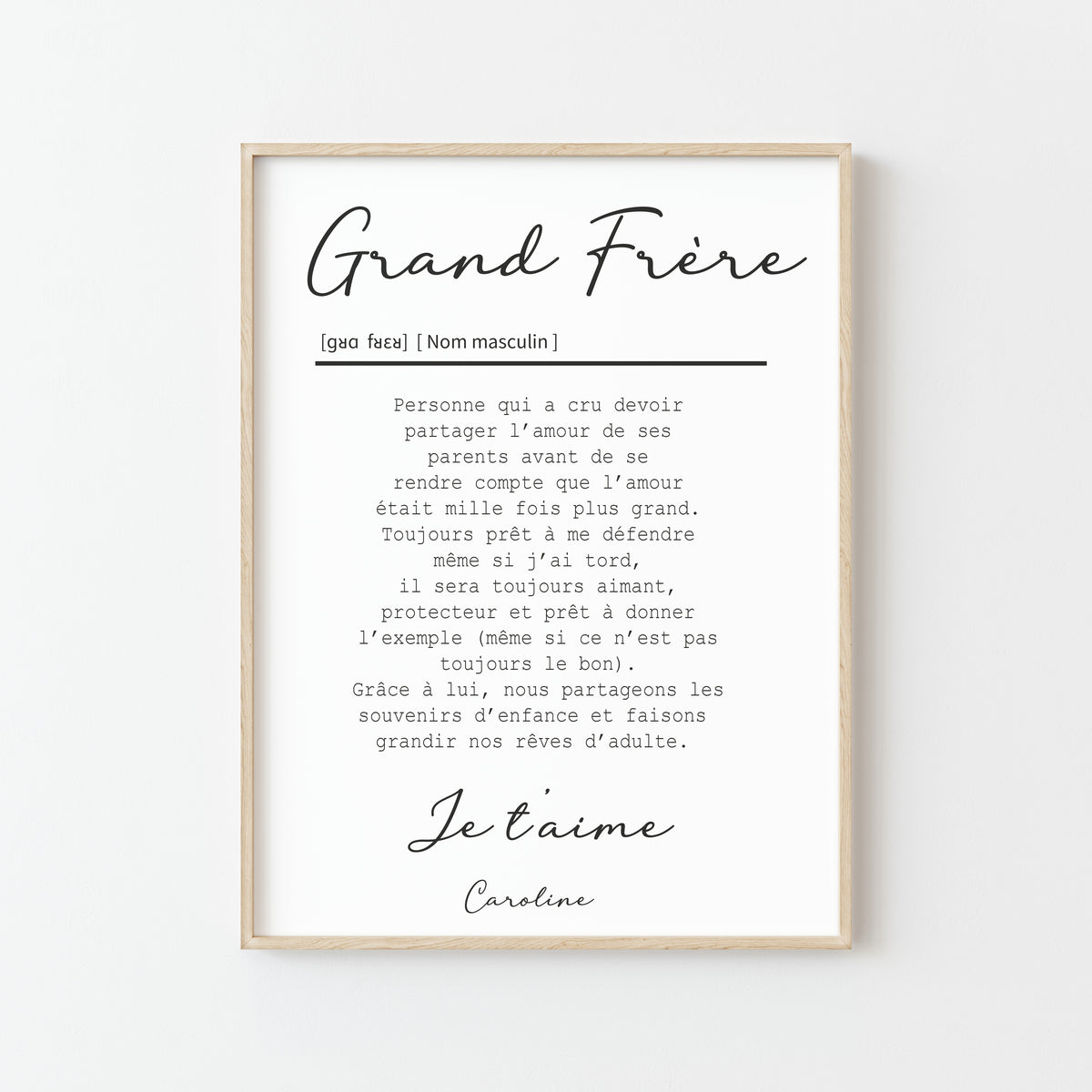 Affiche Définition Grand Frère - Le Cadeau Idéal pour Exprimer votre Amour  - Jusqu'à la lune
