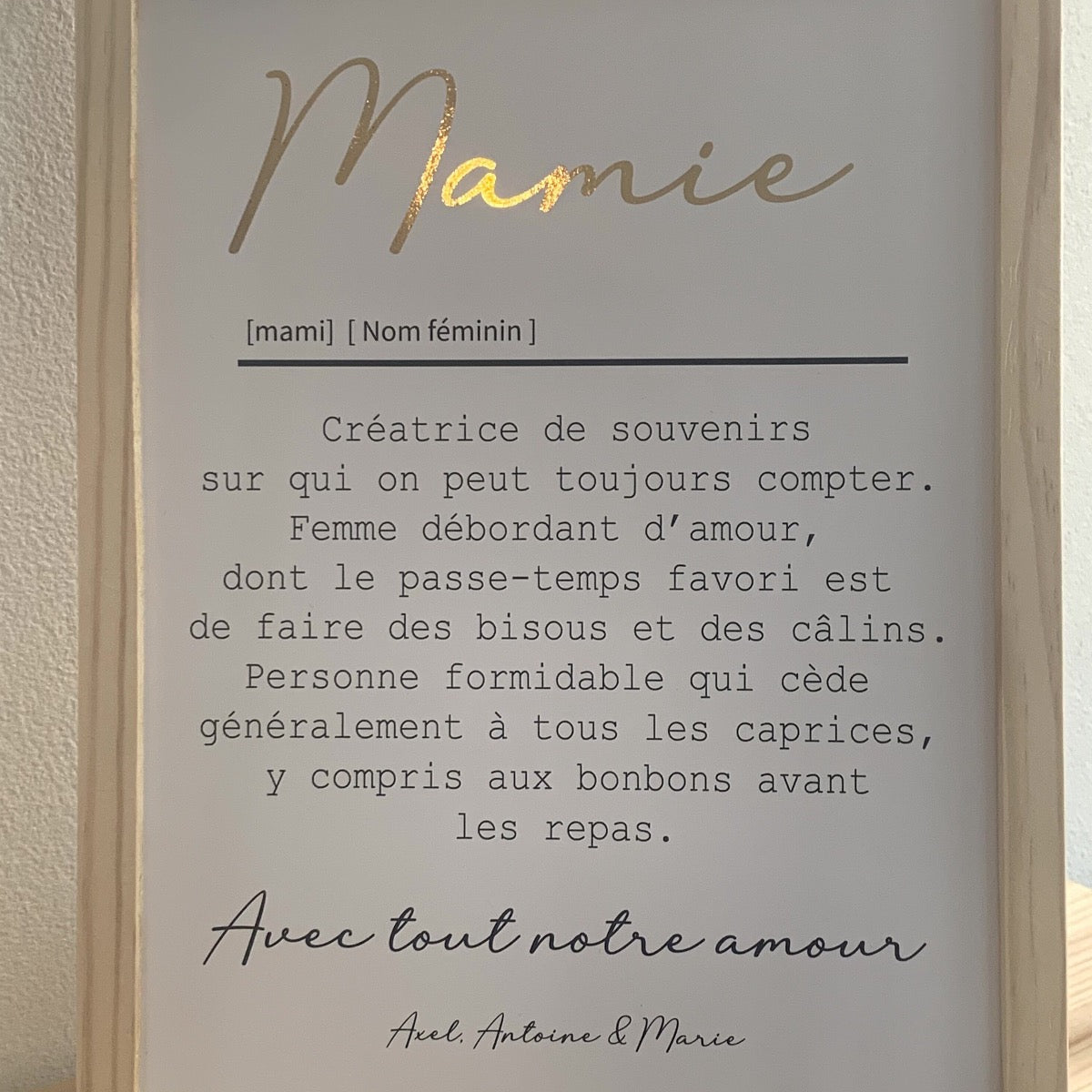 AFFICHE DEFINITION MAMIE avec ou sans touche métallisée ( Rose Gold ou Doré)