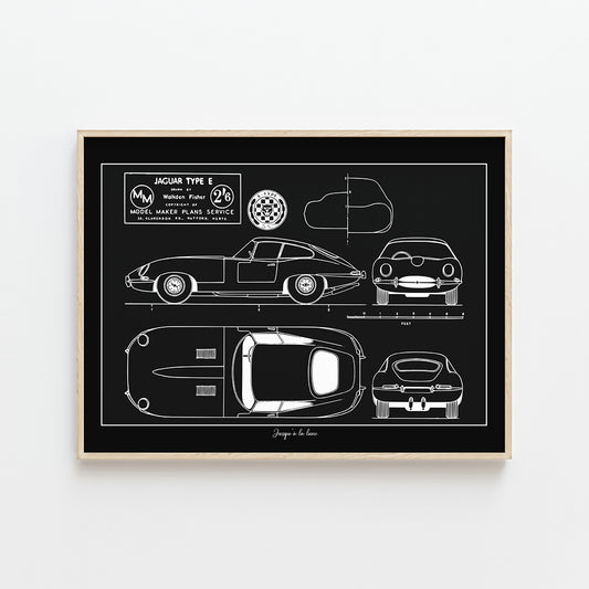 AFFICHE BLUEPRINT JAGUAR E-TYPE 1961