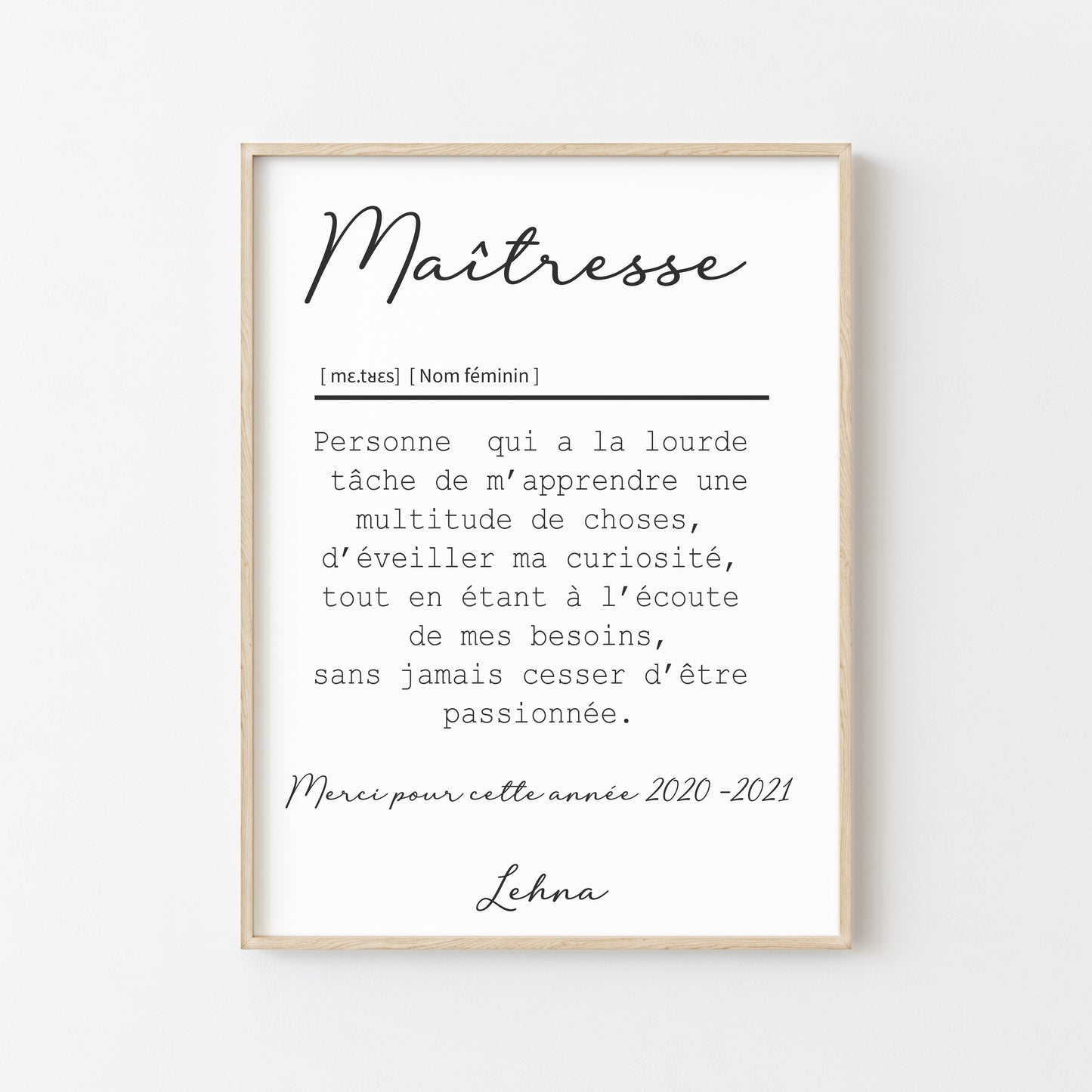 AFFICHE DEFINITION MAÎTRESSE avec ou sans touche métallisée ( Rose Gold ou Doré )