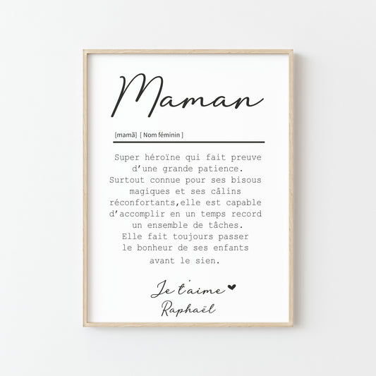 AFFICHE DEFINITION MAMAN avec ou sans touche métallisée ( Rose Gold ou Doré )