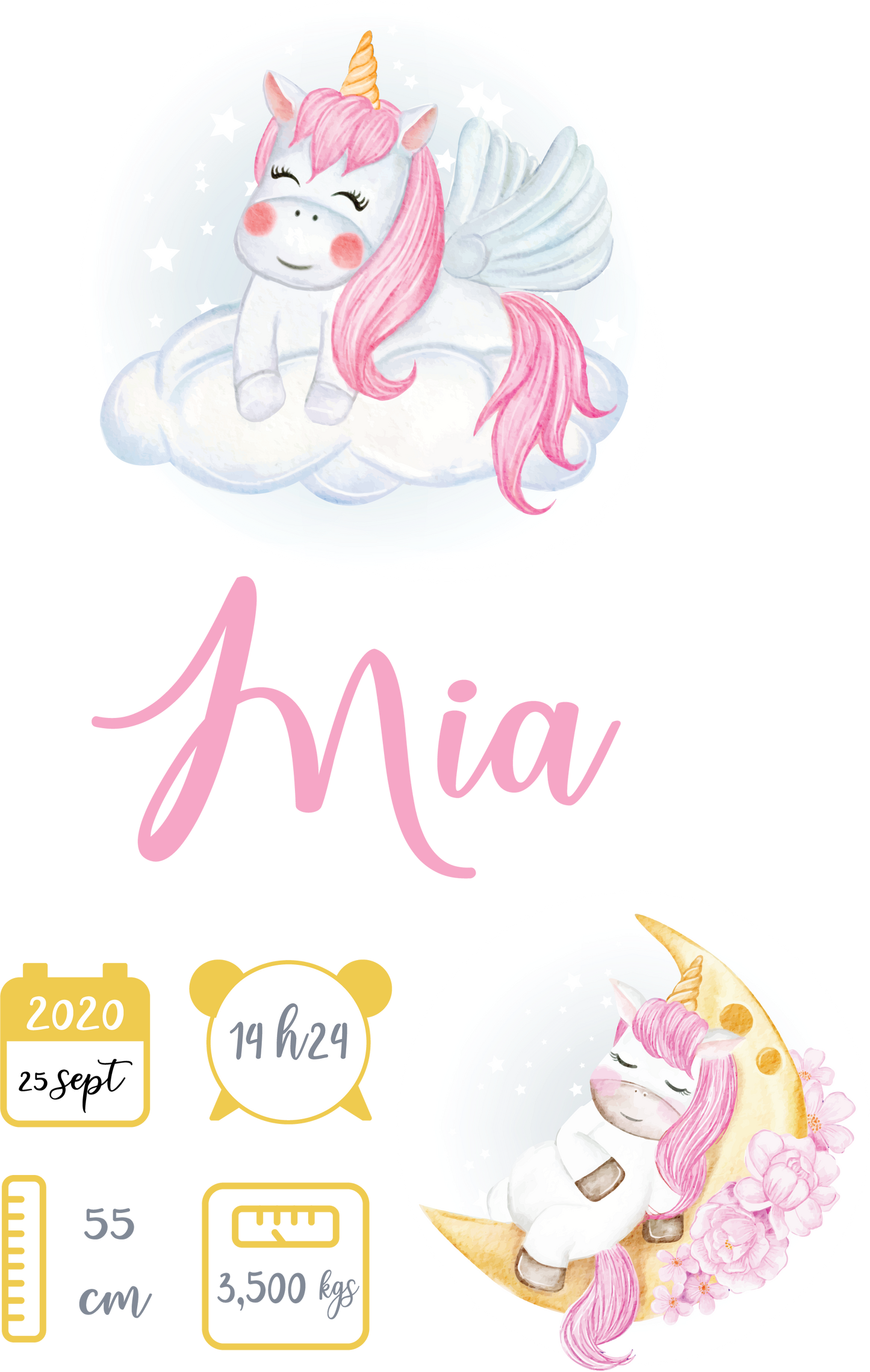 AFFICHE NAISSANCE PERSONNALISÉE "LICORNE"