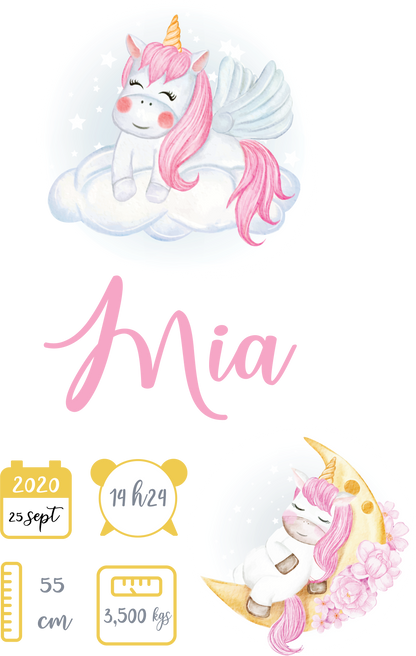 AFFICHE NAISSANCE PERSONNALISÉE "LICORNE"