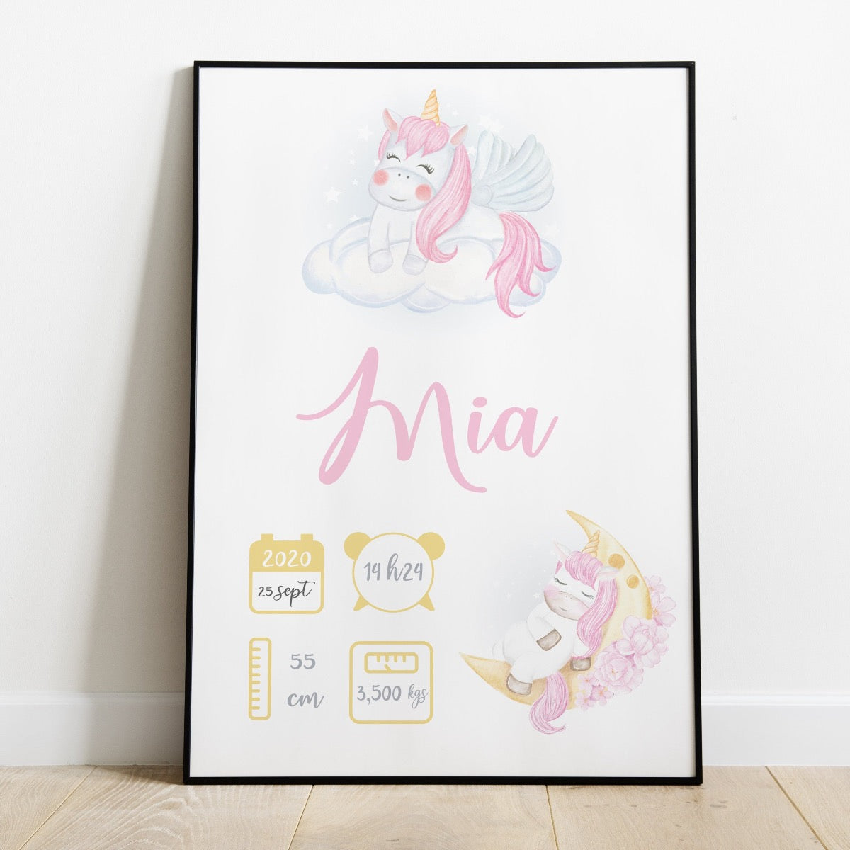 AFFICHE NAISSANCE PERSONNALISÉE "LICORNE"